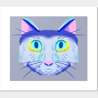 Cat Head Design Version 1 (blue scheme) Posters and Art